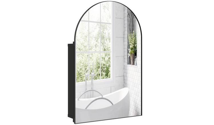 HOMCOM Arched Bathroom Mirror Cabinet with Metal Frame - Black