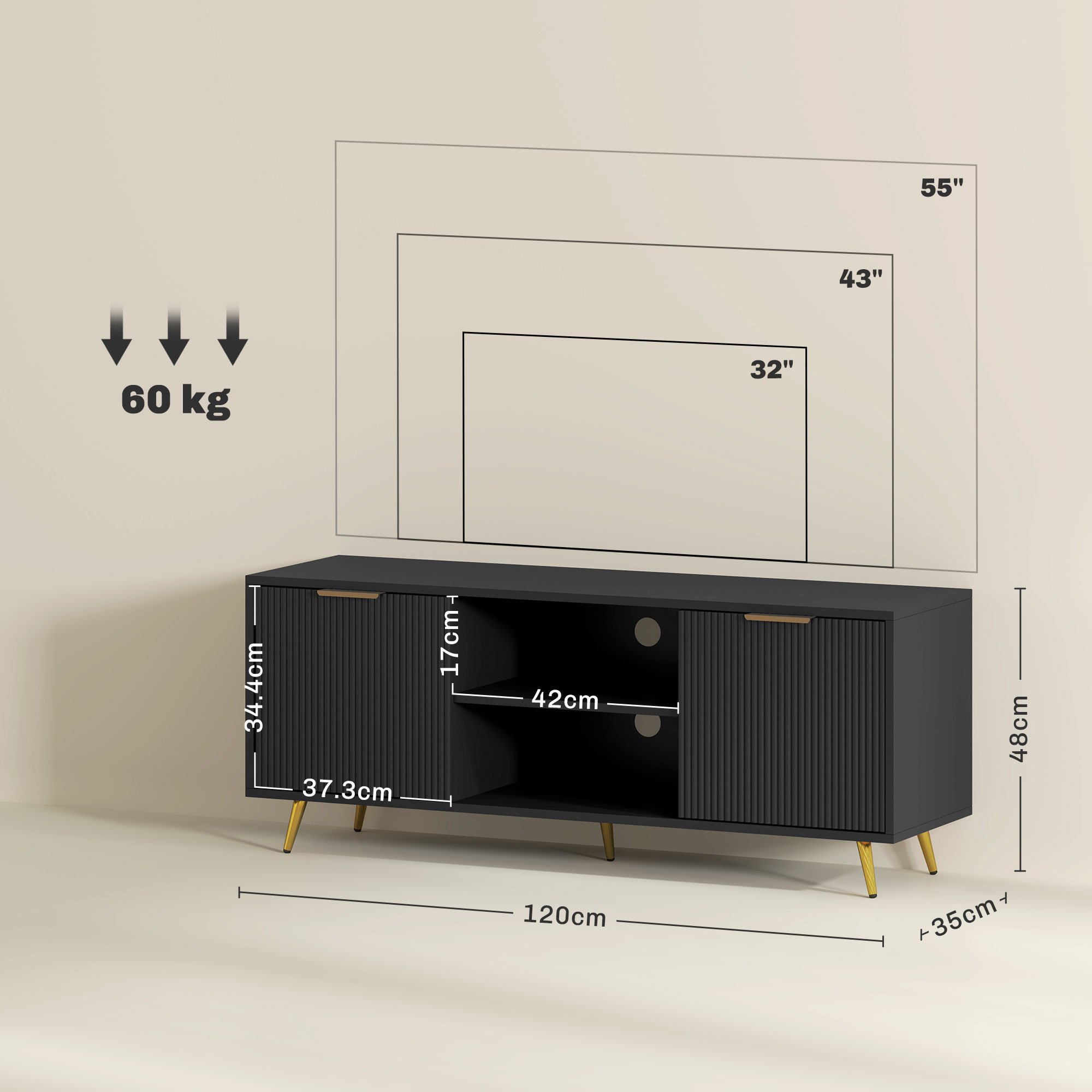 HOMCOM Modern Cable Management TV Stand Cabinet - Black - Image 8