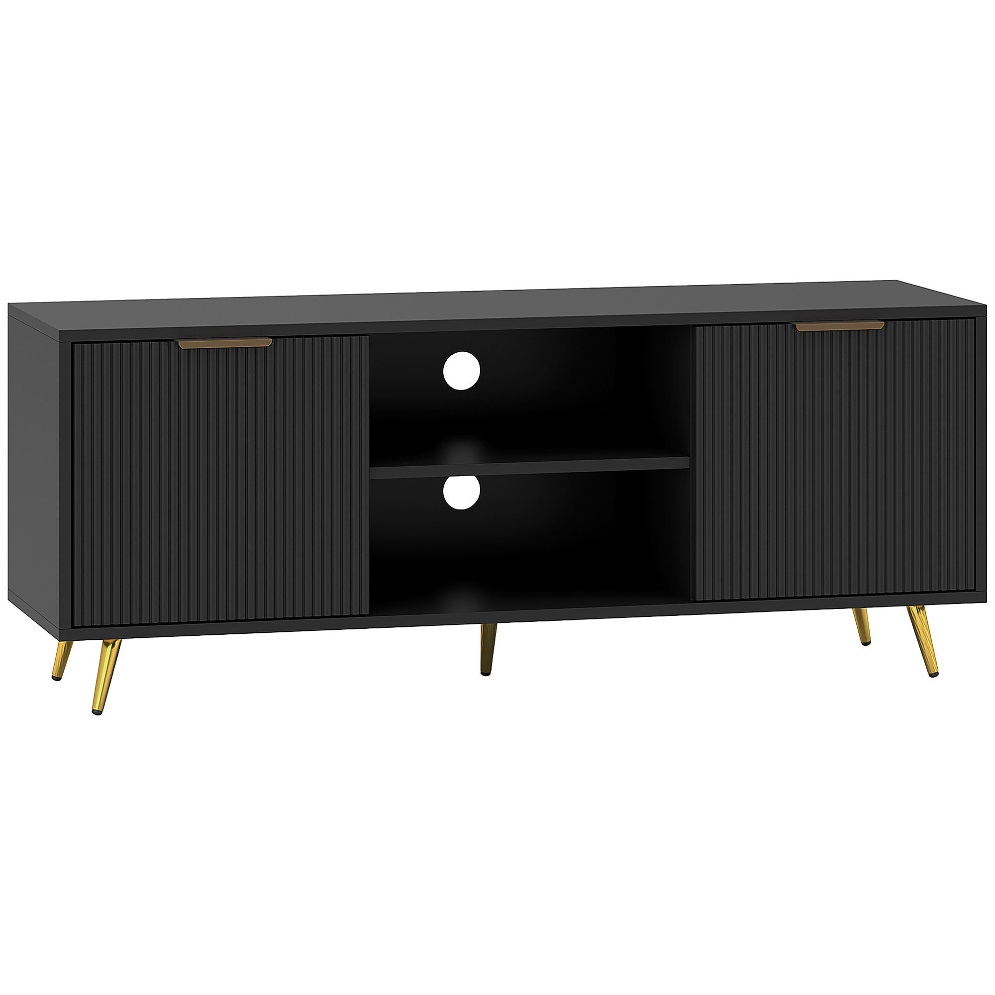 HOMCOM Modern Cable Management TV Stand Cabinet - Black - Image 1
