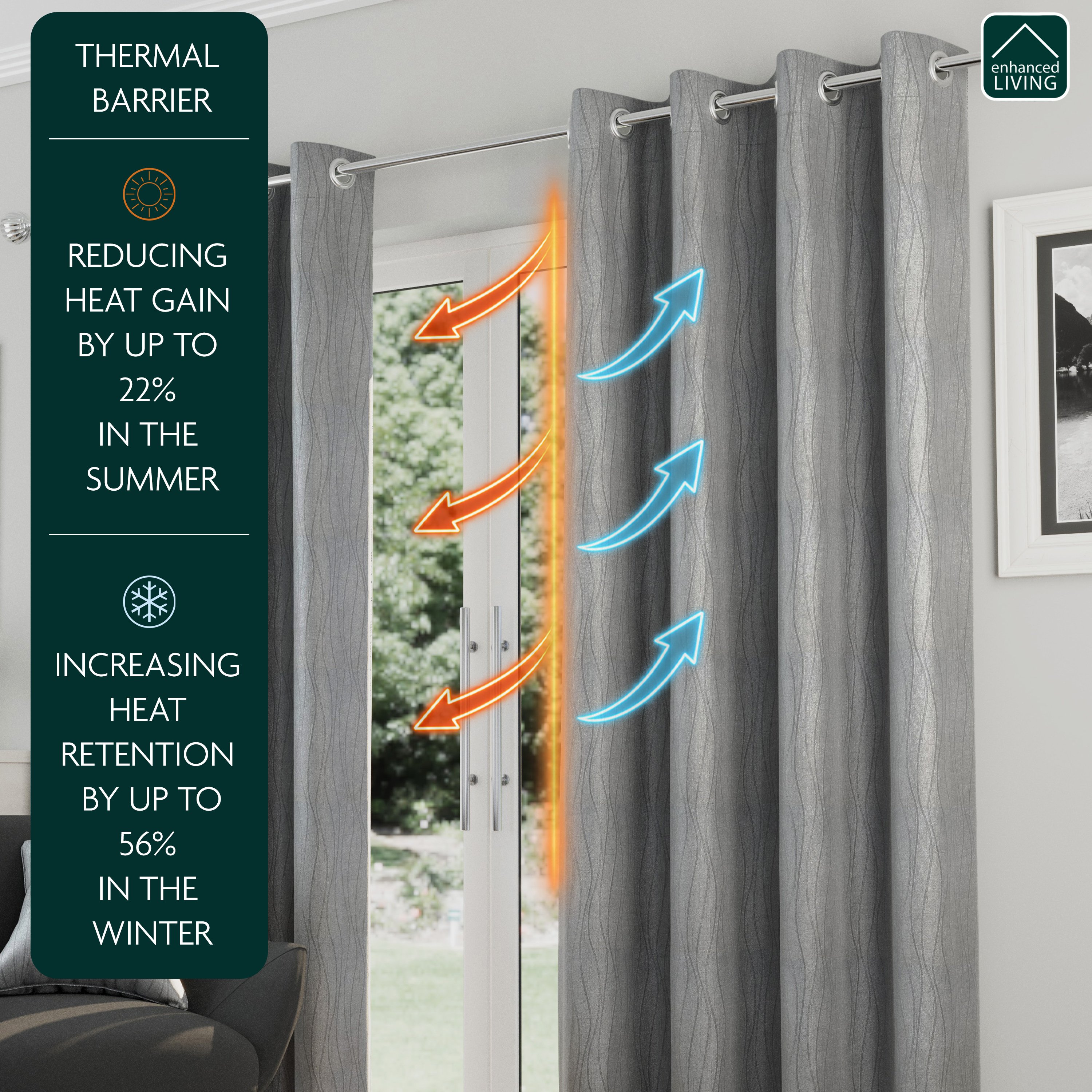 Enhanced Living Goodwood Eyelet Thermal Curtains - 117 x 183cm - Silver - Image 2