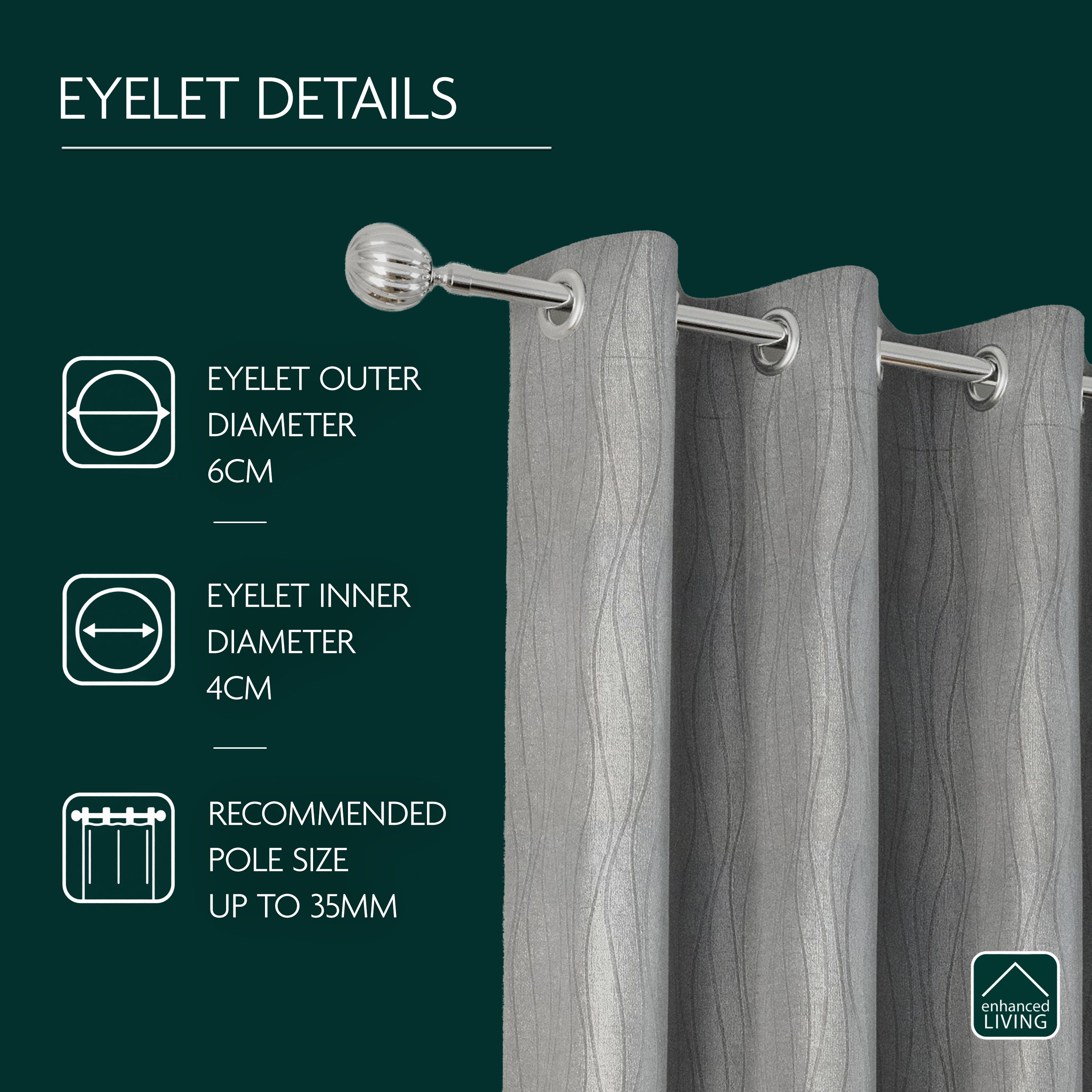 Enhanced Living Goodwood Eyelet Thermal Curtains - 117 x 183cm - Silver - Image 3