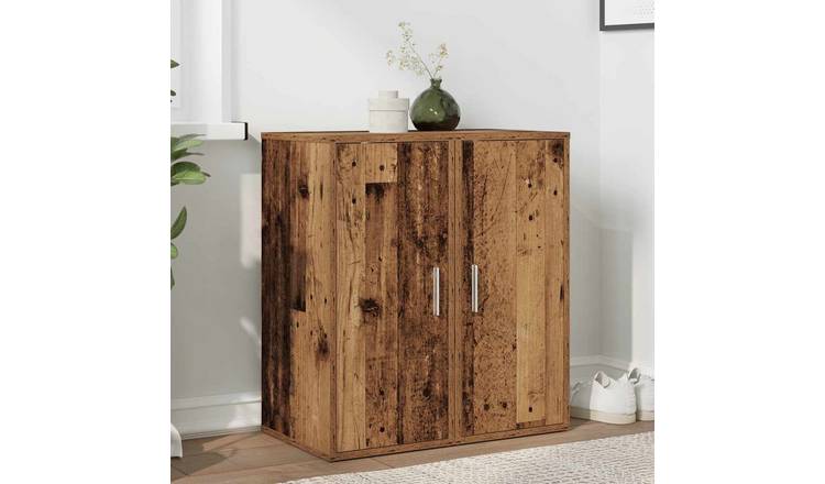 Walplus Pack of 2 Engineered Wood Shoe Cabinet - Old Wood - 32 x 35 x 70 cm