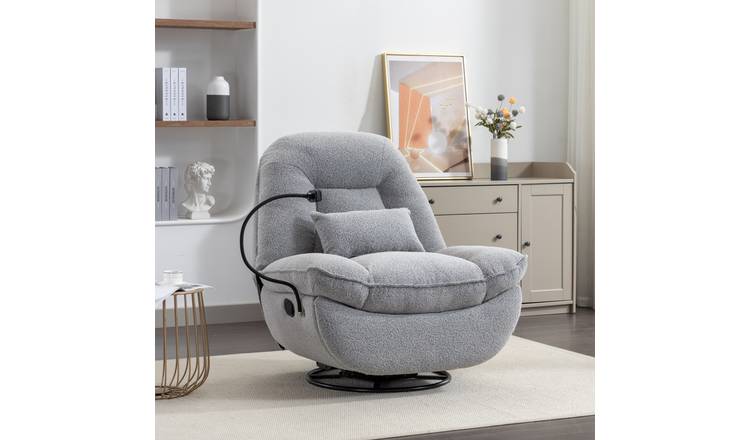 Artemis Home Fallon Boucle Fabric Swivel Recliner with Phone Holder - Light Grey