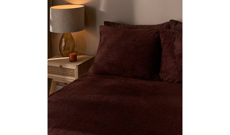 OHS Teddy Fleece Thermal Fitted Bed Sheet Chocolate - Double