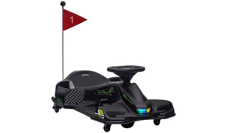 HOMCOM 12V Age 8 to 12 Years Drift LED Music Slow Start Ride On Go Kart – Black