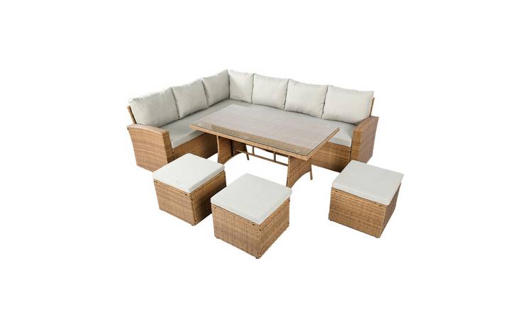 HomeGardenDirect Pelias 8 Seater  Corner Sofa Set With Glass Table - Brown