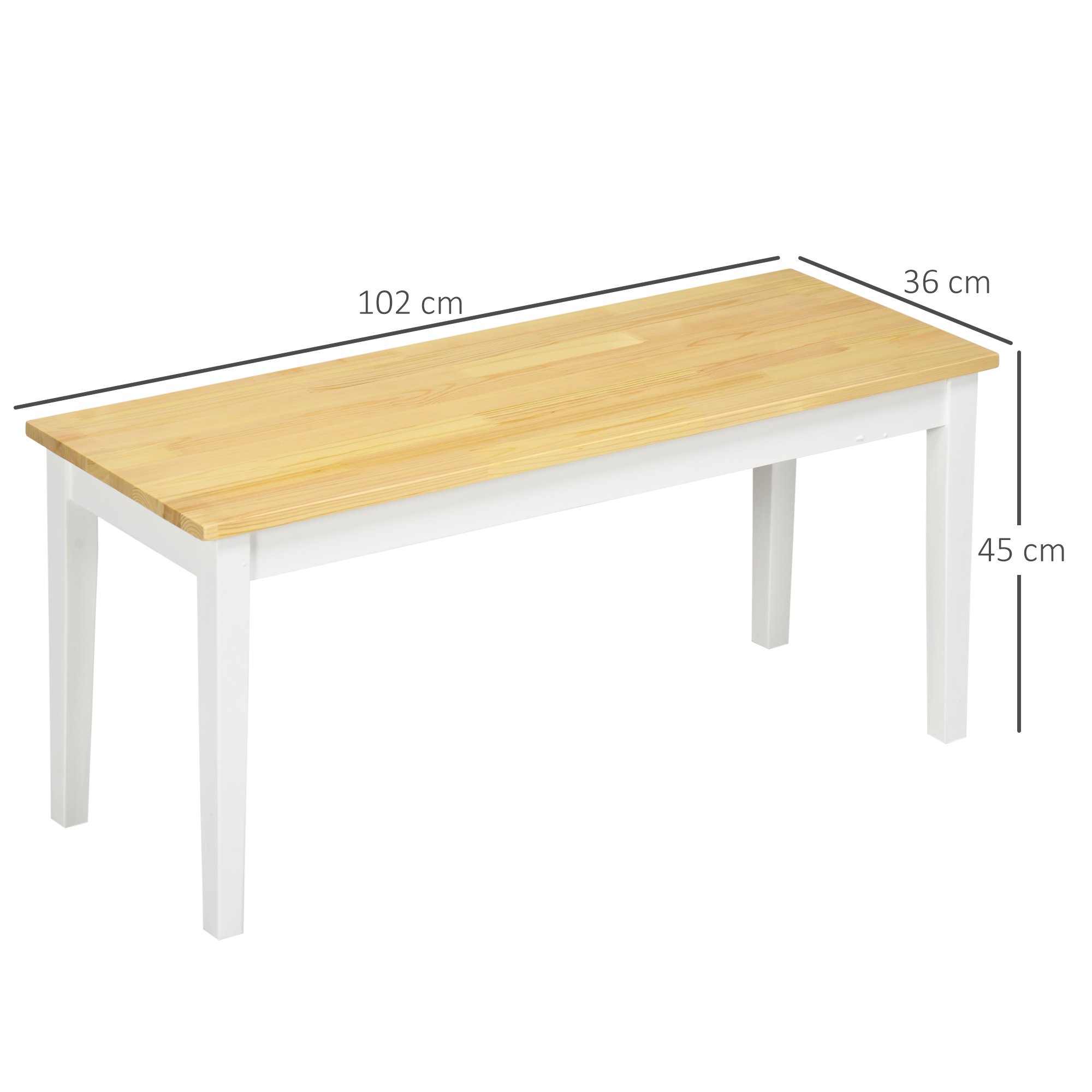 HOMCOM 2 Seater Wooden Dining Bench with Pine Wood for Kitchen - White - Image 5