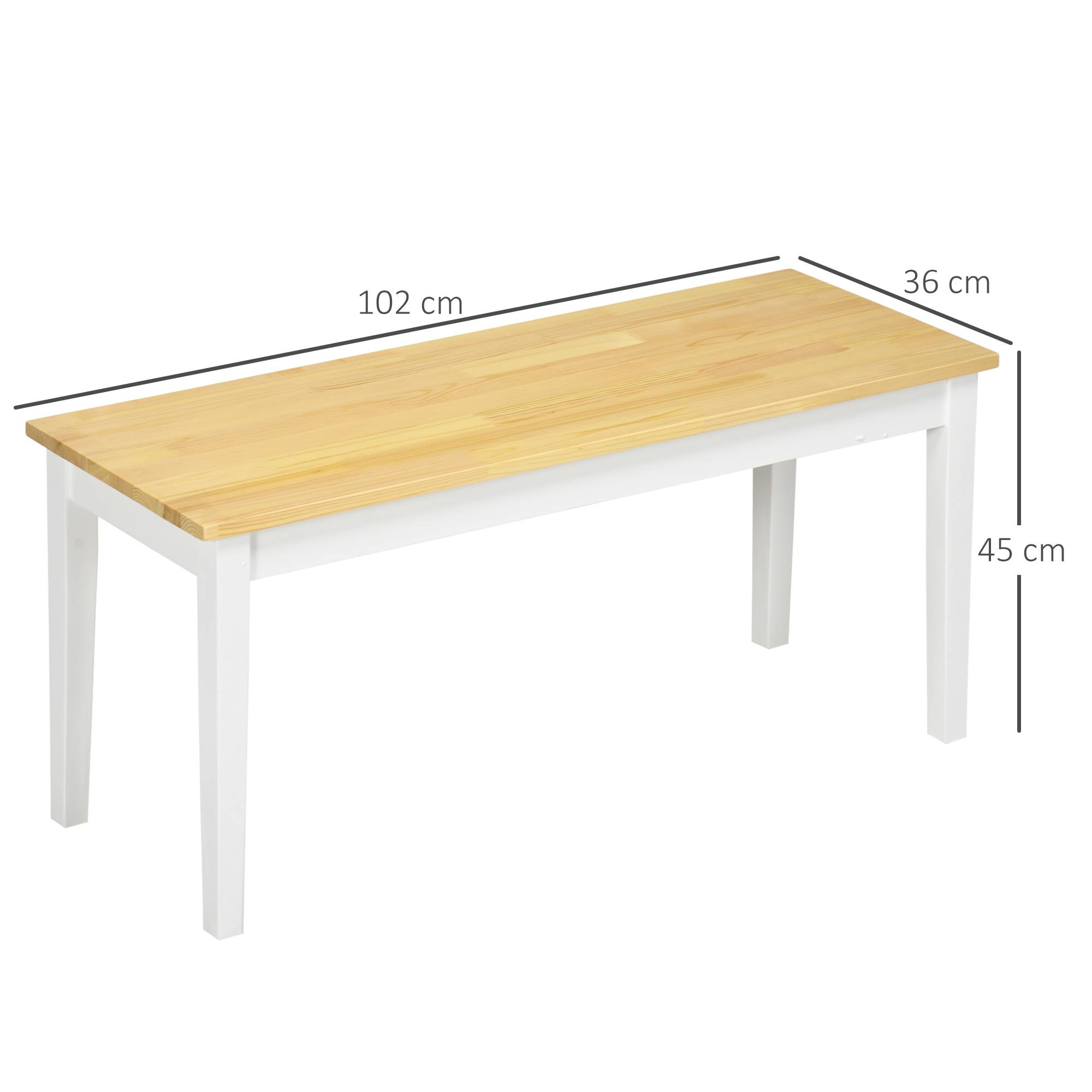 HOMCOM 2 Seater Wooden Dining Bench with Pine Wood for Kitchen - White - Image 5