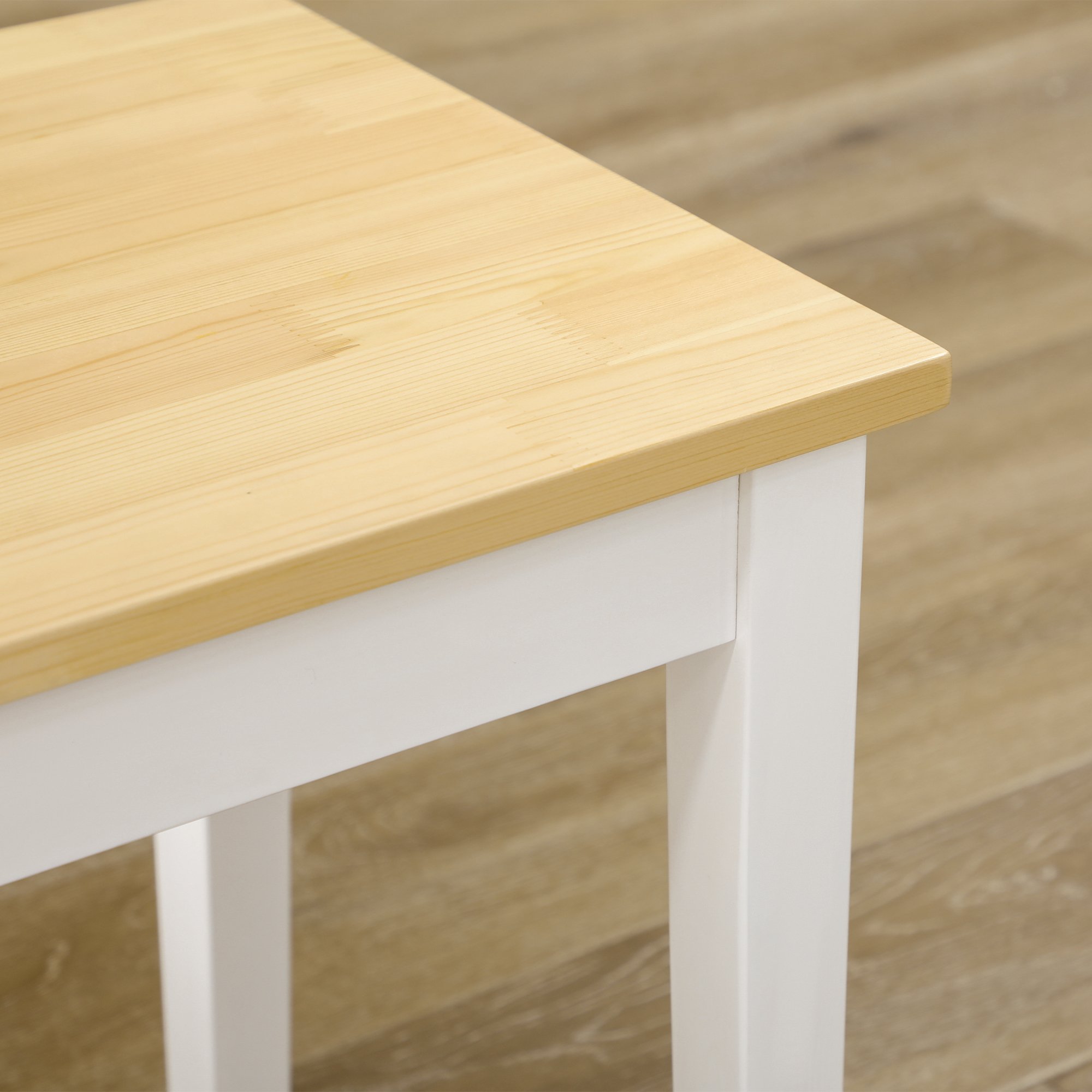 HOMCOM 2 Seater Wooden Dining Bench with Pine Wood for Kitchen - White - Image 3