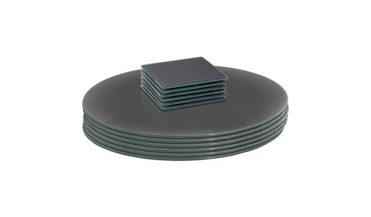 Harbour Housewares 12 Piece Round Glass Placemats & Square Coasters Set - Grey