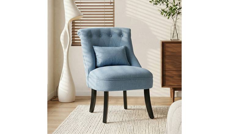 HOMCOM Linen Fabric Modern Button Tufted Accent Chair - Blue
