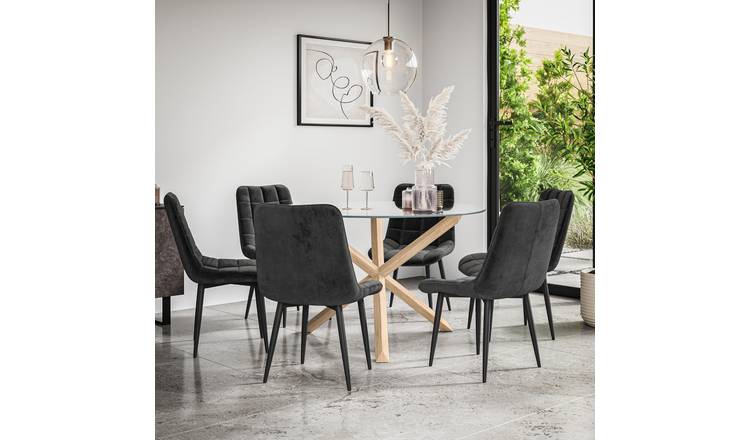 Furniture Online Malvern Nova Glass Top Dining Table & 6 Black Chairs