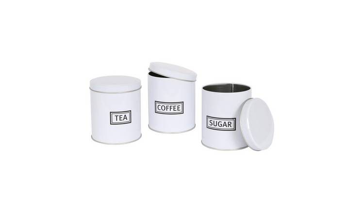 Harbour Housewares 3pc Round Metal Tea Coffee Sugar Canister Set - White