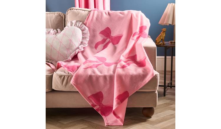 OHS Bows Polar Fleece Blanket Throw 120 x 150cm - Hot Pink