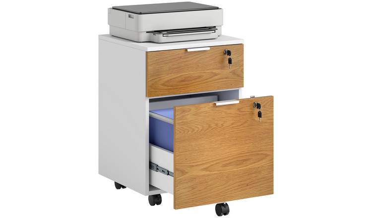 HOMCOM 2 Drawer Adjustable Filing Cabinet with Wheels and Lock - Natural Wood
