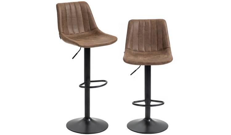HOMCOM Set of 2 Bar Stools with Backs and Height Adjustable - Brown