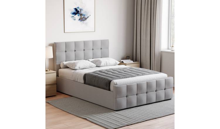 Vida Designs Valentina Linen Double Ottoman Bed - Light Grey