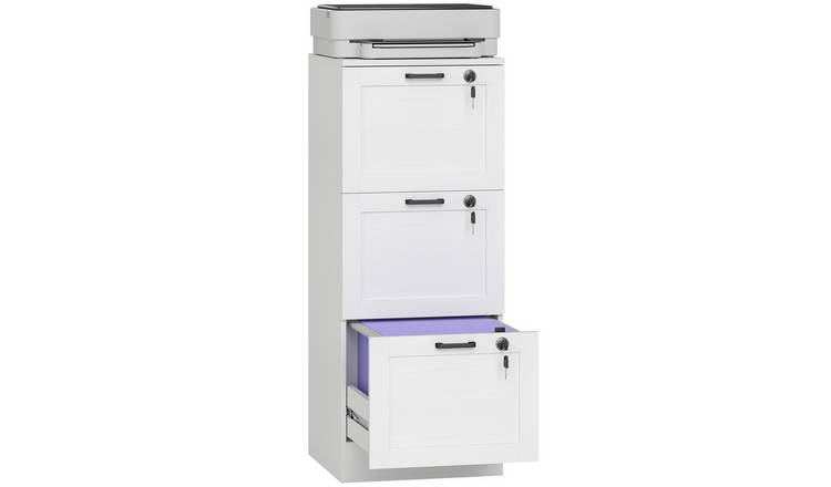 HOMCOM 3 Drawer Filing Cabinet with Lock and Adjustable Hanging Bars - White