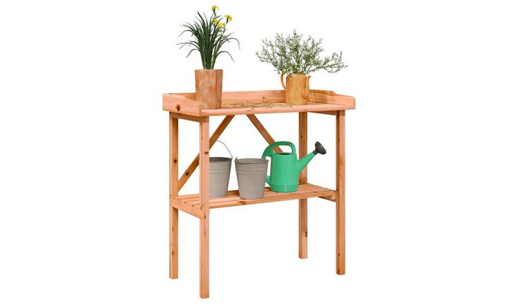 Walplus Solid Fir Wood Plant Table - Brown - 78 x 38 x 82.5 cm