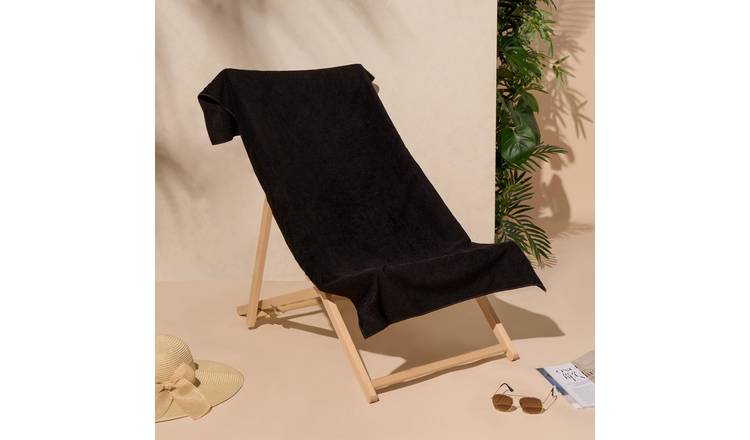 OHS Plain Microfibre Quick Dry Beach Towel - Black
