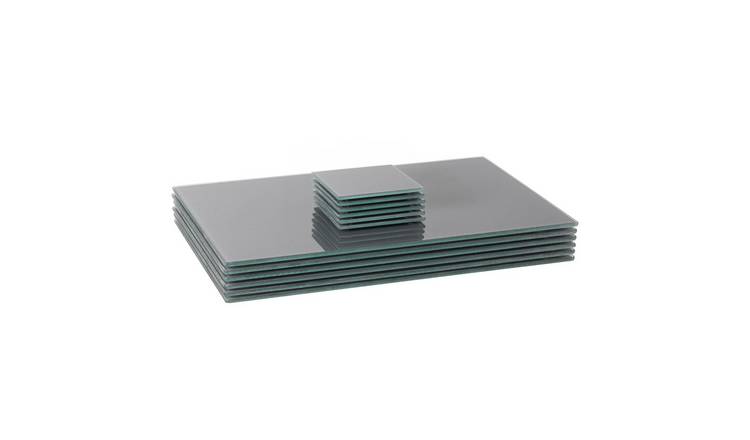 Harbour Housewares 12pc Glass Placemats & Square Coasters Set - Grey