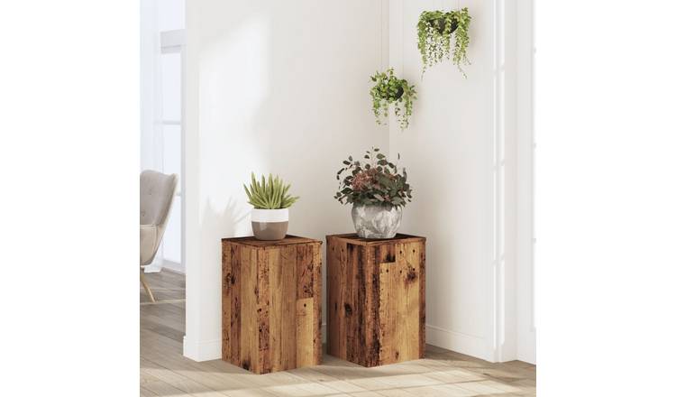 Walplus Pack of 2 Engineered Wood Plant Stand - Old Wood - 30 x 30 x 50 cm