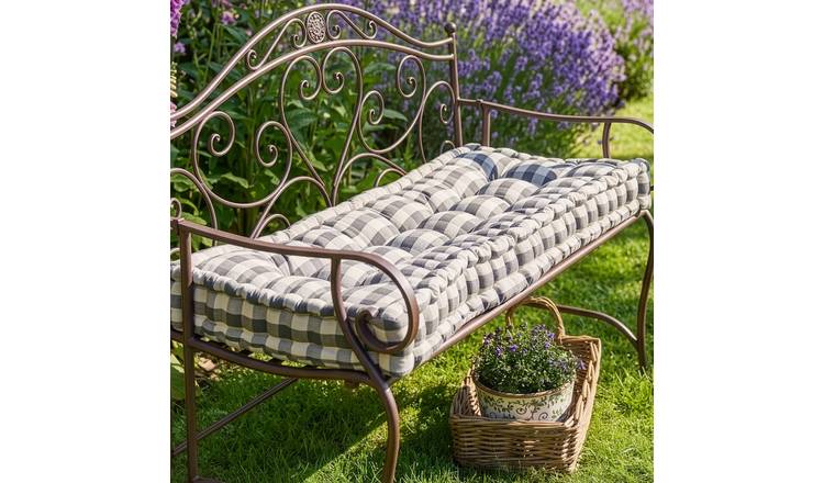 Dibor Grey Gingham 112x44cm Cotton Bench Cushion - Grey Check