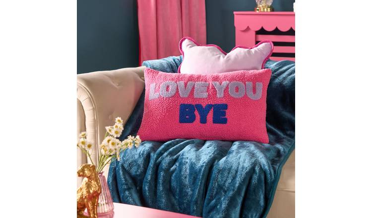 OHS Love You Bye Slogan Cushion - Pink/Blue - 30 x 50cm
