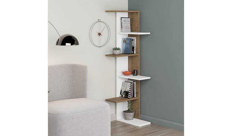 Decortie Saso Corner Shelving Unit - White & Dark Oak