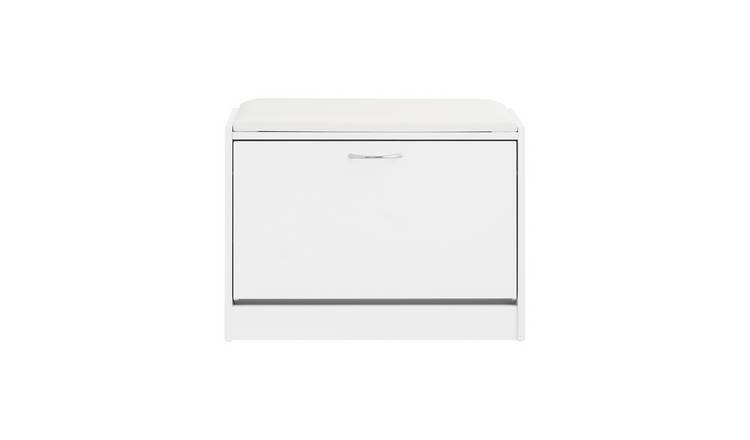 SoBuy 1 Flip Drawer Cushioned Seat Shoe Storage Bench - White
