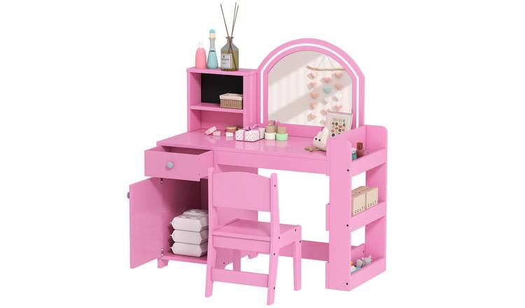 AIYAPLAY 2 Piece 2 Colour LED Mirror Cabinet Drawer Bookshelf Vanity Set - Pink