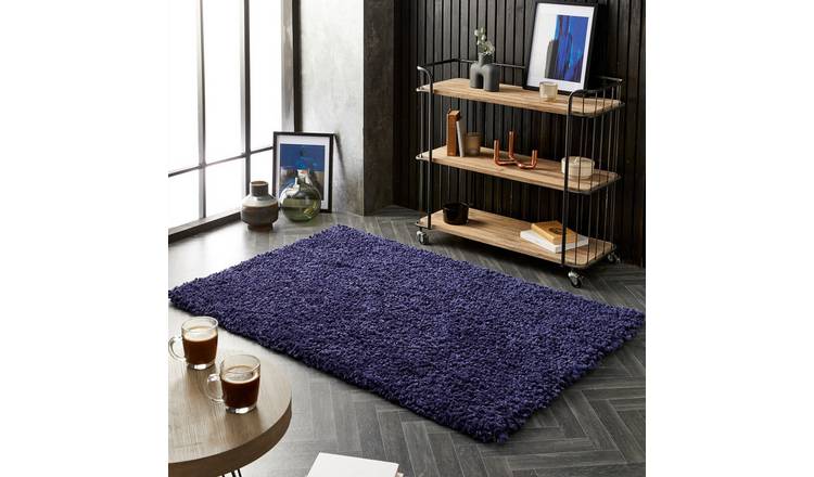 Mega Flooring Blue Shaggy Plain Rug - 60 x 110cm