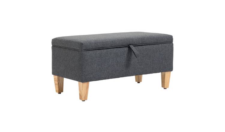 HOMCOM Linen Storage Ottoman Storage Box With Rubberwood Legs - Dark Grey