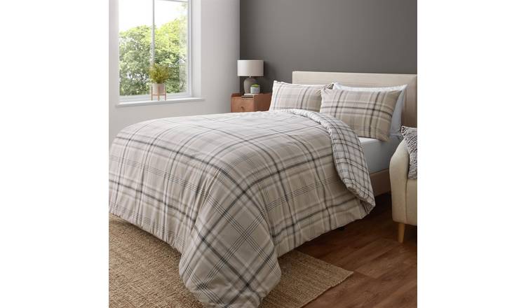 Catherine Lansfield Kelso Check Duvet Cover Set - King - Natural