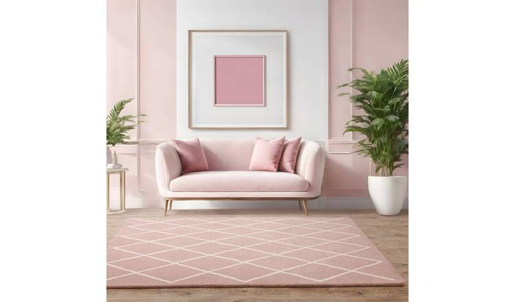 Mega Flooring Pink Handmade Chequered Rug - 80 x 150cm