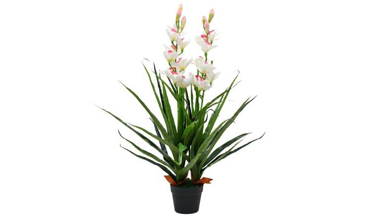 Walplus Artificial Cymbidium Orchid Plant with Pot - Green and White - 100 cm