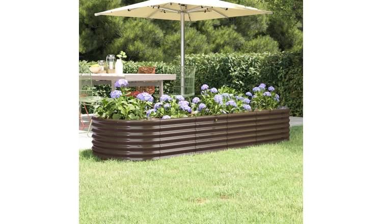 Walplus Galvanised Steel Raised Garden Bed - Brown - 224 x 80 x 36 cm