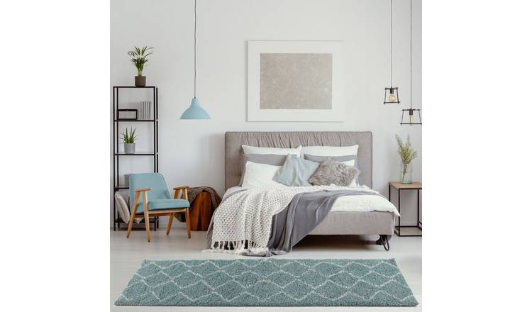 The Rugs Duck Egg Blue Moroccan Shaggy Zigzag Runner Rug - 80 x 300cm