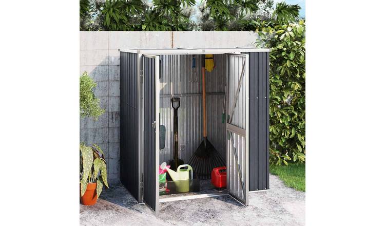 Walplus Galvanised Steel Garden Tool Shed - Anthracite - 161 cm