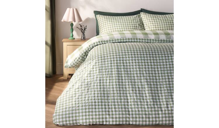 OHS Gingham Reversible Bedding Set Duvet Cover Set Sage - King