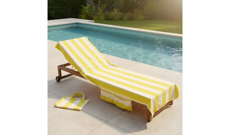 OHS Stripe Microfibre Beach Towel in a Bag - Yellow