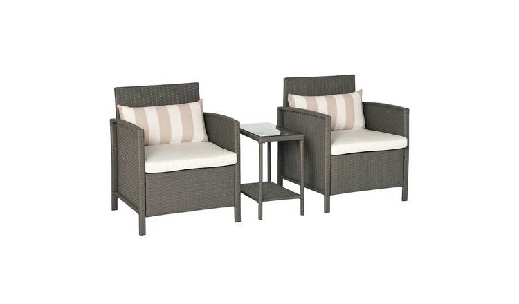 Outsunny 3 Piece Rattan Garden Bistro Set with 2-Tier Coffee Table- Light Grey