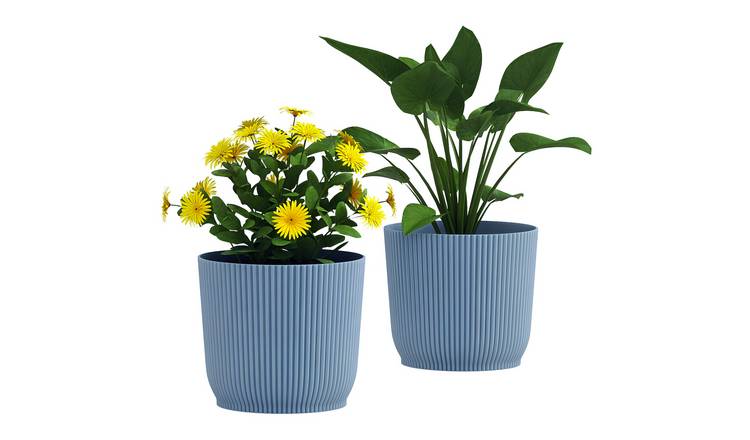 Outsunny 2 Indoor Outdoor Plastic Round Plant Pots - Blue
