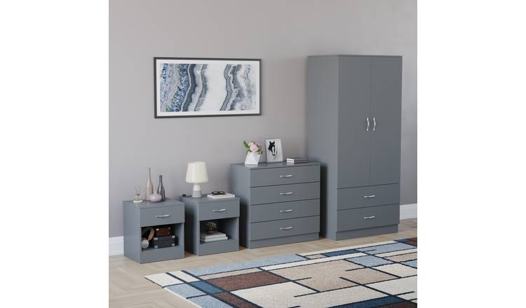Vida Designs Riano Bedroom Set (Bedsides, 4 Drawer Chest, 2x2 Wardrobe) - Grey