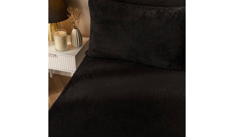 OHS Teddy Fleece Thermal Fitted Bed Sheet Black - King