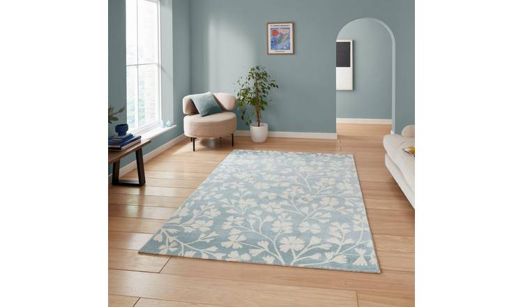 Mega Flooring Blue Modern Floral Rug - 80 x 150cm