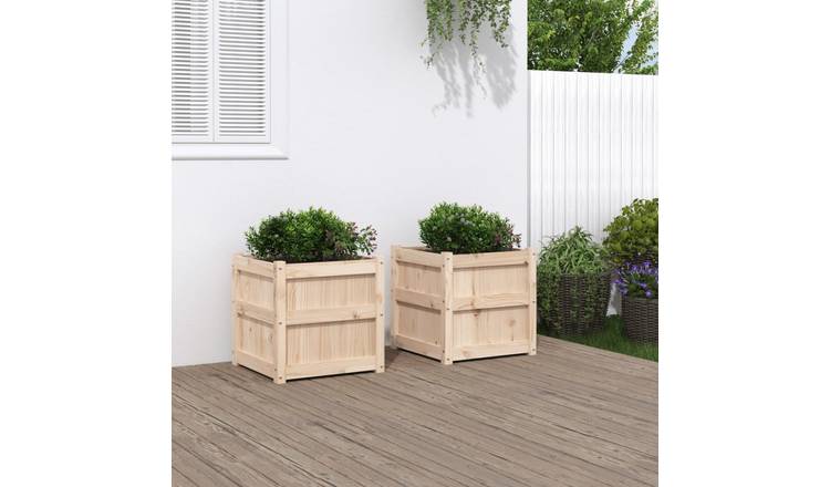 Walplus Pack of 2 Wood Garden Planter - 50 x 50 x 50 cm