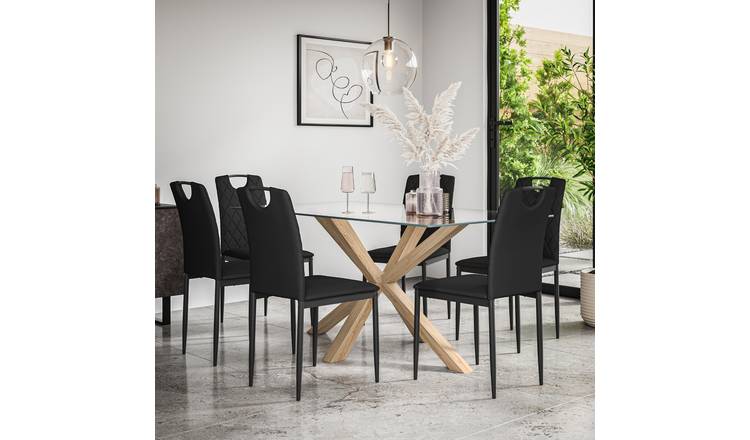 Furniture Online Etta Monza Glass Top Dining Table & 6 Black Chairs