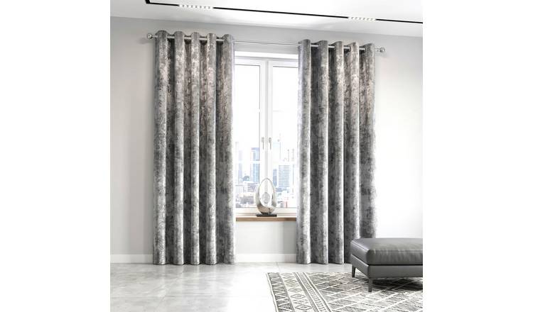Luxury Living Crushed Velvet Fully Lined Eyelet Curtains 168cm x 183cm - Silver