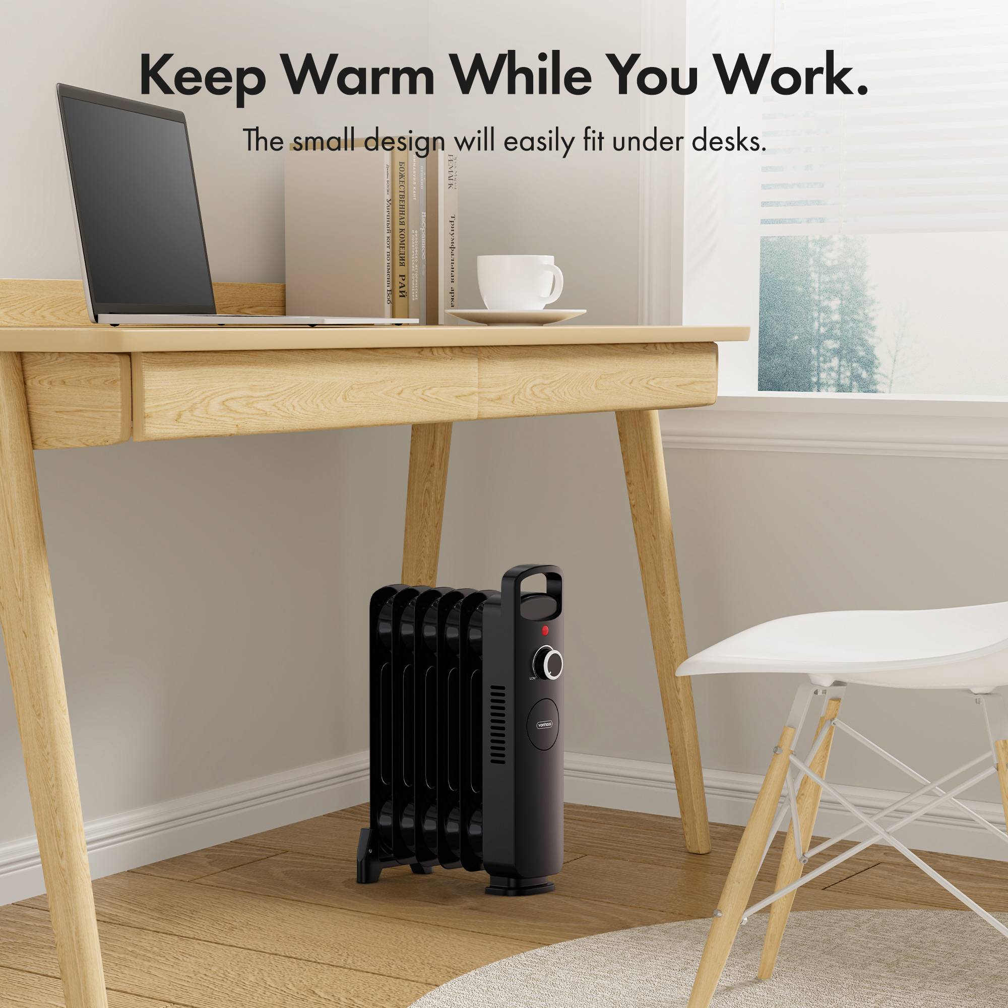 VonHaus Oil Filled Radiator 7 Fins Portable Electric Heater - Black - Image 2